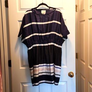 KATE SPADE SILK HOLIDAY STRIPE KAFTAN DRESS SIZE S/M Navy Pink White Black